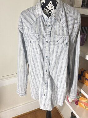 Gibson Western Shirt Mens XL Blue & White Striped Pearl Snap Cowboy Nice